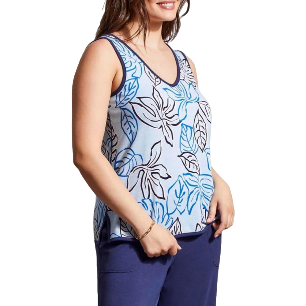 🌙Tribal jeans Blue and Black sleeveless Leaf Pattern Tank Top v-neck size M NWT